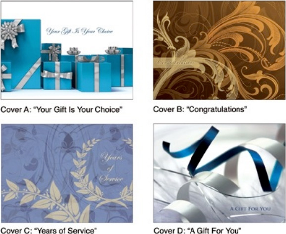 2014 cover options: A Your Gift Is Your Choice, B Congratulations, C Years of Service, D A Gift for You