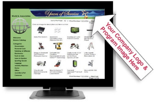 Custom branded redemption website on a monitor with space for your company logo