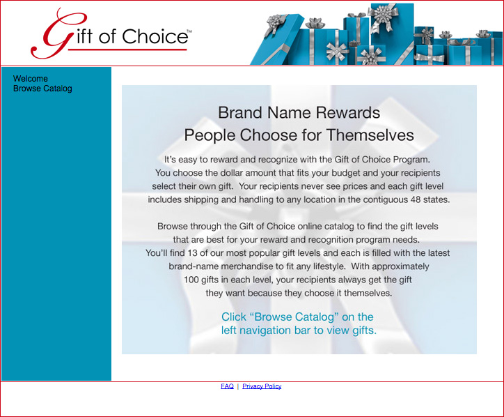Gift Headquarters redemption website welcome page