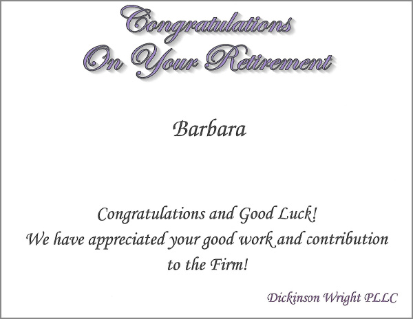 Sample Congratulations On Your Retirement insert letter