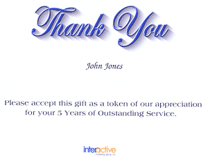 Sample thank you 5 years insert sheet