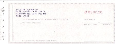 Sample certified achievement check used as a point certificate